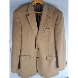 Mens Chaps Camel Hair Blazer Beige Leather Button Career Professional Size 42L
